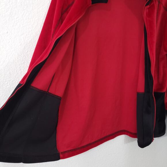 Velour Jacket Womens Size 10 Red and Black Colorblock Stretch Zipper Lon… - Picture 6 of 12